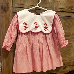 Red and White Striped Dress with Candy Cane Embroidery